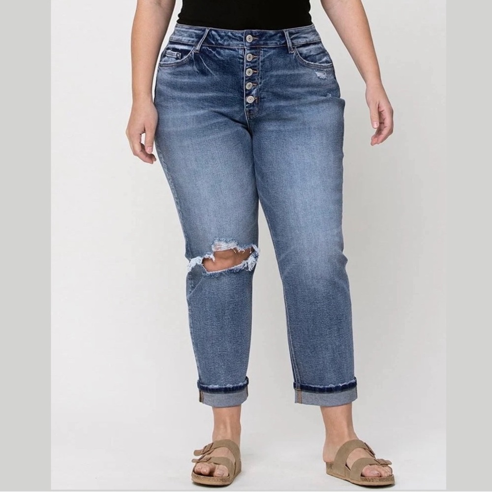 Vervet High Rise Boyfriend Button Fly Jean with Stretch Size USA 14